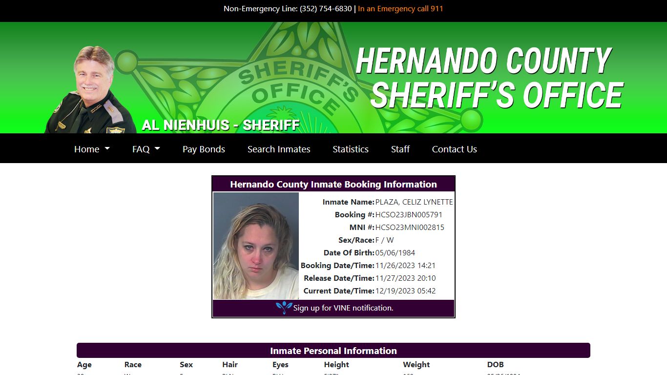 Hernando County Detention Center Inmate Search Details